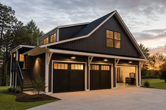 Garage with a finished loft above and dormer windows
